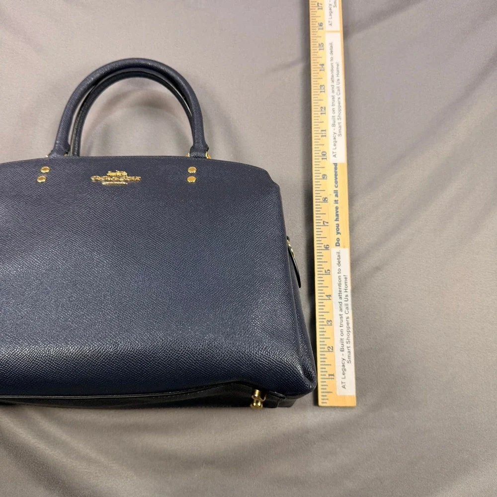 Coach Lillie Carryall Satchel Crossgrain Leather Dark Navy Gold Hardware 91493